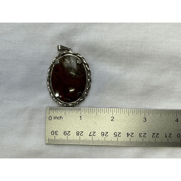 Vintage Silver Toned Wrapped Red Gemstone Necklace Pendent, Large, Swirls - Picture 5 of 6